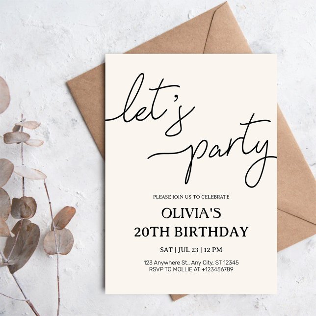 Modern Let’s Party 20th Birthday Einladung (Von Creator hochgeladen)