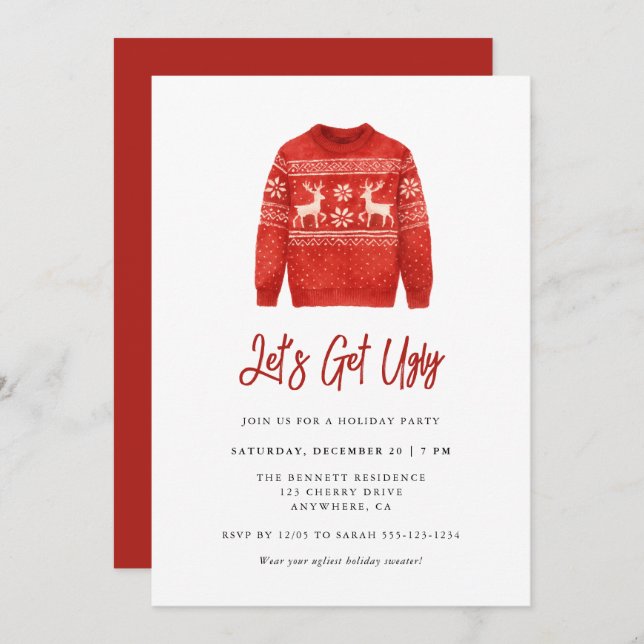 Modern Lets Get Ugly Christmas Ugly Sweater Party Einladung (Vorne/Hinten)