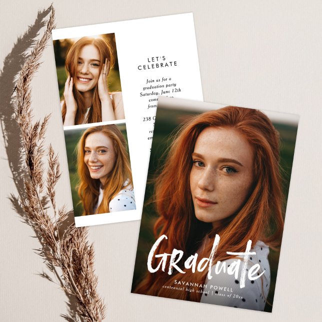 Modern Lettering Simple 3 Foto Graduation Party Einladung (Von Creator hochgeladen)