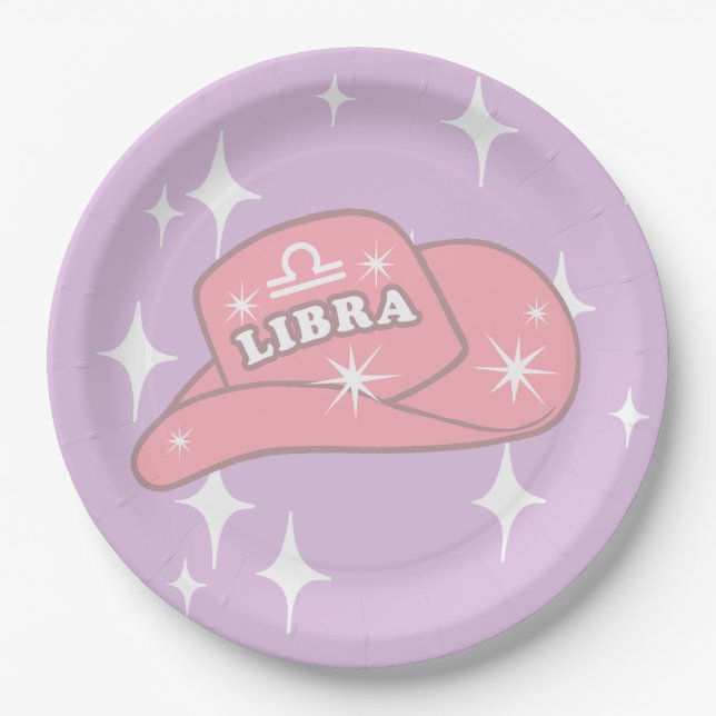 Modern Libra Zodiac Cowgirl Hat Lilac Party Pappteller (Vorderseite)