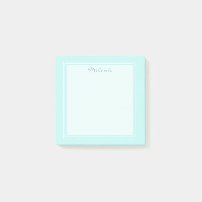 Modern Light Aquamarin White Border Script Post-it Klebezettel (Vorderseite)