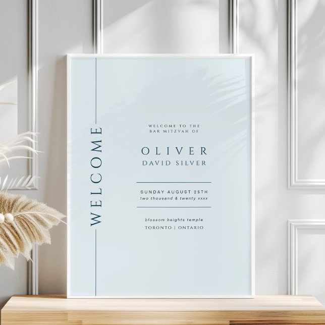 Modern Light Blue Bar Mitzvah Begrüßungszeichen Poster (Von Creator hochgeladen)