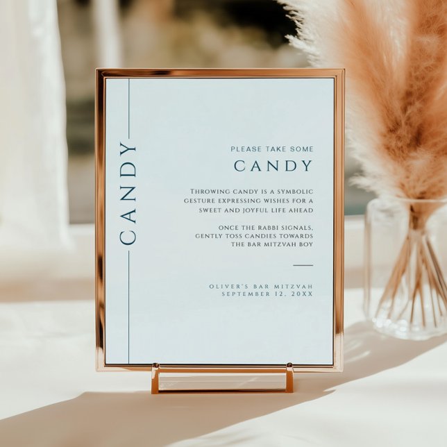 Modern Light Blue Bar Mitzvah Candy Sign Poster (Von Creator hochgeladen)