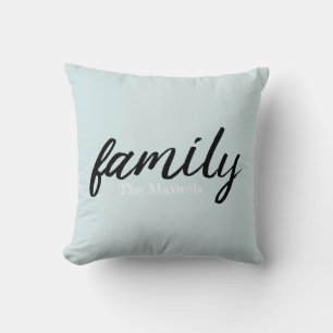 Modern Light Blue Family Monogramed Throw Pillow Kissen