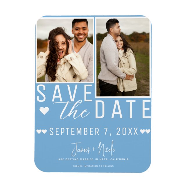 Modern Light Blue Save the Date 2 Foto Wedding Magnet (Vertikal)