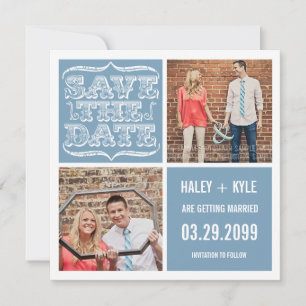 Modern Light Blue Save the Date Square Foto Cards Einladung