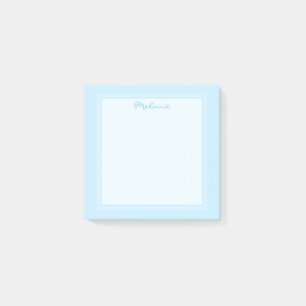 Modern Light Blue White Border Script Post-it Klebezettel