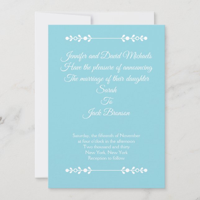 Modern Light Blue & White Wedding invitation Einladung (Vorderseite)