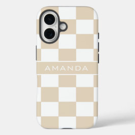 Modern Light Brown Checkered Personalized  iPhone 16 Hülle