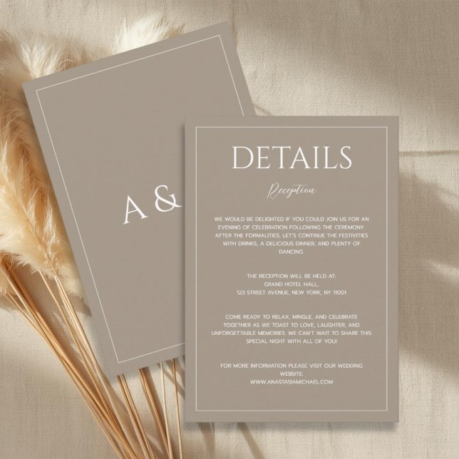 Modern light brown minimalist wedding details begleitkarte (Von Creator hochgeladen)