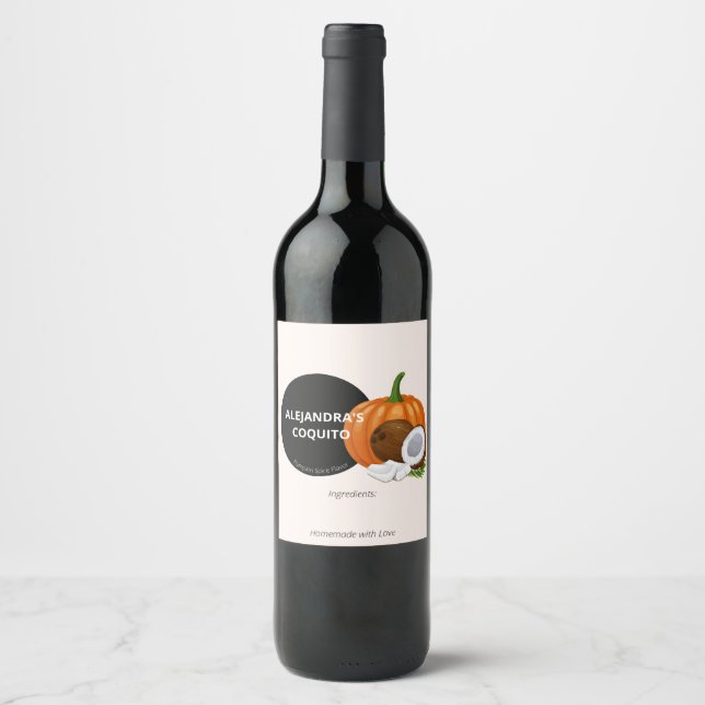 Modern Light Cream Pumpkin Gewürz Coquito Flasche Weinetikett (Vorderseite)