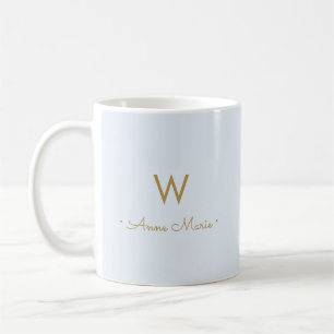 Modern Light Dusty Blue Gold Script Monogram Kaffeetasse