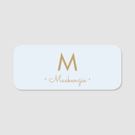 Modern Light Dusty Blue Gold Script Monogram Namensschild