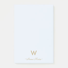 Modern Light Dusty Blue Gold Script Monogram Post-it Klebezettel
