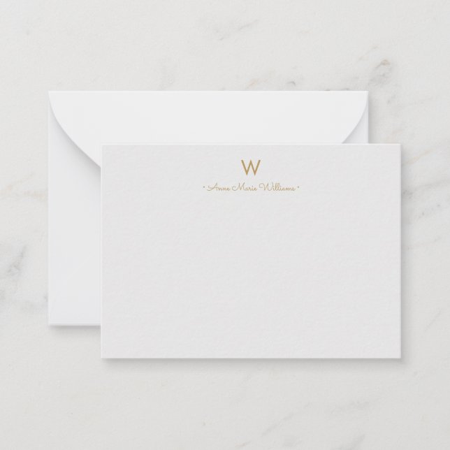 Modern Light Gray Gold Script Monogram Mitteilungskarte (Vorderseite)