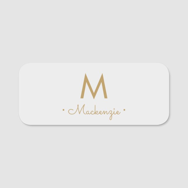 Modern Light Gray Gold Script Monogram Namensschild (Vorderseite)
