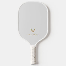 Modern Light Gray Gold Script Monogram Pickleball Schläger