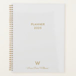 Modern Light Gray Gold Script Monogram Planer<br><div class="desc">Modern Light Gray Gold Script Monogram Planer. Ein modernes,  elegantes Monogramm-Design mit handgeschriebener,  minimalistischer Schrifttyp und serifenloser Blocktypografie auf elegantem hellgrauen Hintergrund. Das Monogramm und der Name können leicht personalisiert werden.</div>