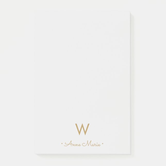 Modern Light Gray Gold Script Monogram Post-it Klebezettel (Vorderseite)