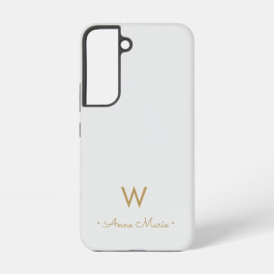 Modern Light Gray Gold Script Monogram Samsung Galaxy Hülle