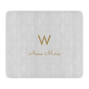 Modern Light Gray Gold Script Monogram Schneidebrett