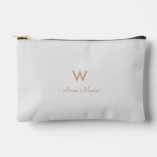 Modern Light Gray Gold Script Monogram Zubehörtasche