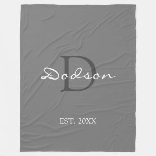 Modern Light Gray Script Letter Monogram Name Fleecedecke