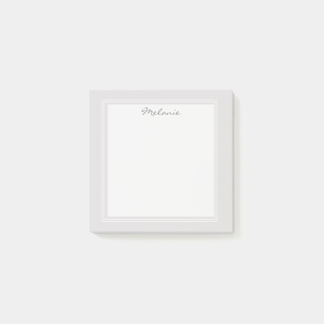 Modern Light Gray Silver White Border Script Post-it Klebezettel (Vorderseite)