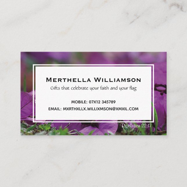 Modern | LILA | Floral | Christliche Schrift Visitenkarte (Vorderseite)