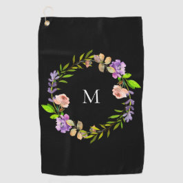 Modern Lila Pfirsichschwarzes Blumenkreuz Monogram Golfhandtuch