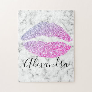 Modern lila rosa Glitzer lips kiss name