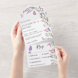 Modern Lilac Lavender Mauve Wedding All In One Einladung