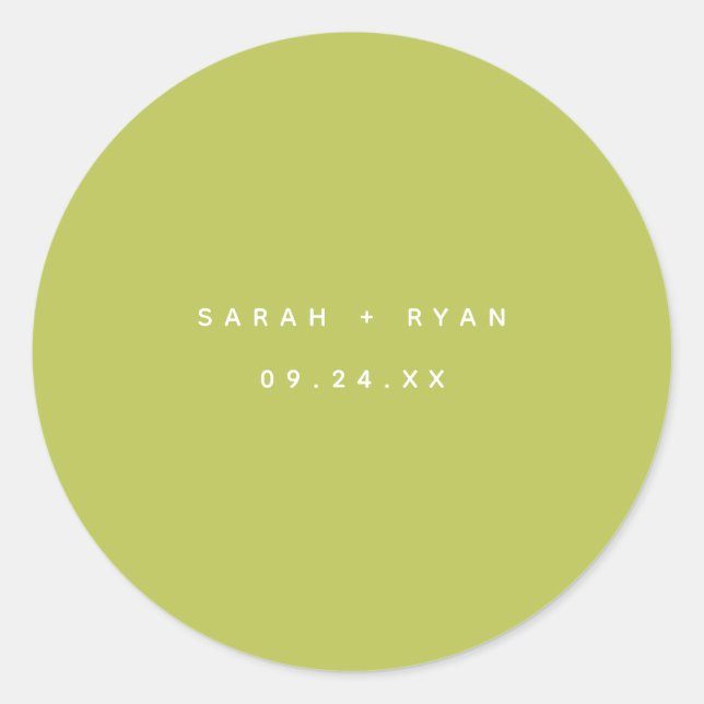 Modern Lime Green Custom Names Wedding Runder Aufkleber (Vorderseite)