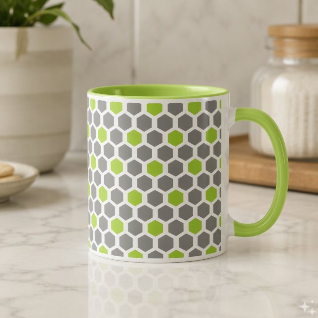 Modern Lime Green Grey Geometric Muster Tasse (Von Creator hochgeladen)