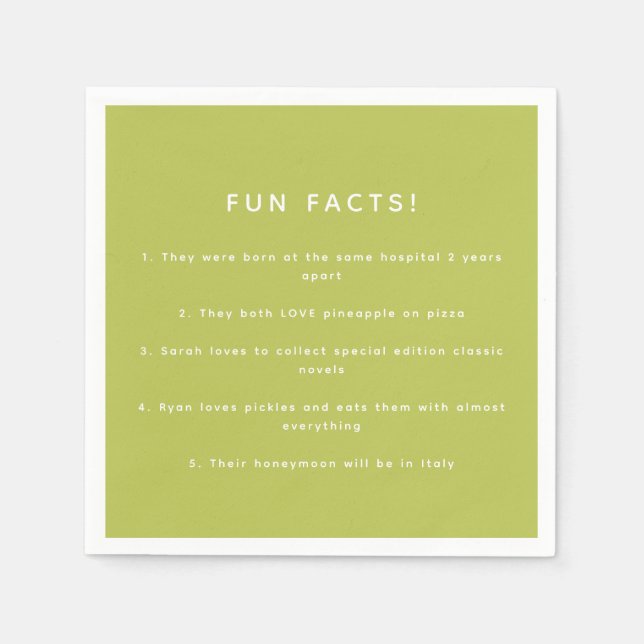 Modern Lime Green Wedding Custom Fun Facts Serviette (Vorderseite)