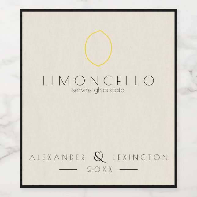 Modern Limoncello Gastgeschenk Hochzeit Flasche | Weinetikett (Einzelnes Label)
