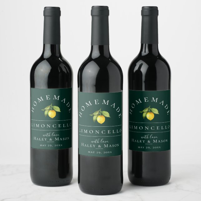 Modern Limoncello Green Beverage Label Weinetikett (Flaschen)