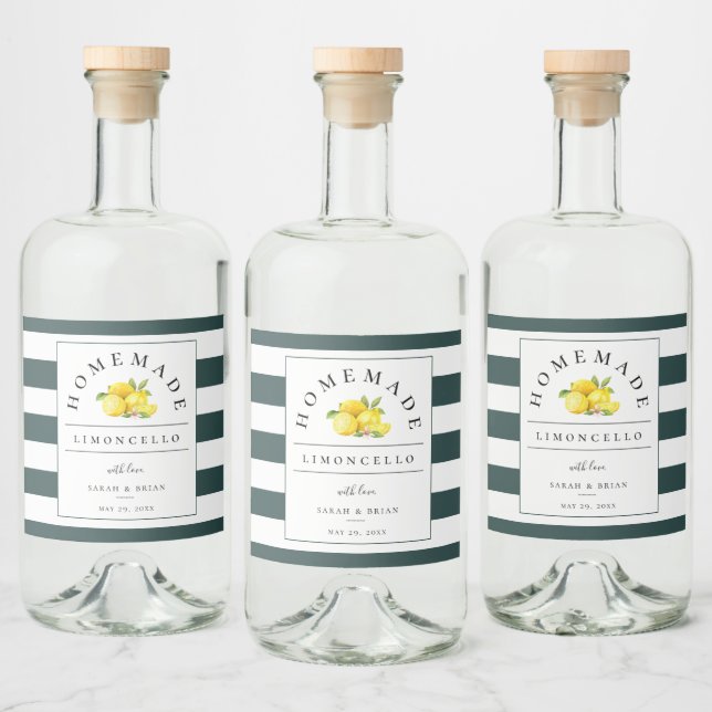 Modern Limoncello Rustic Emerald Green Strip Alkoholflaschenetikett (Flaschen)
