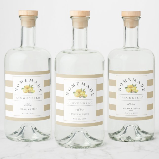 Modern Limoncello Rustikaler Sandy Beige Streifen Alkoholflaschenetikett (Flaschen)