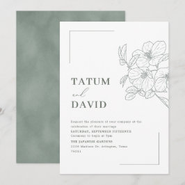 Modern Line Art Floral Green Wedding Invite Einladung