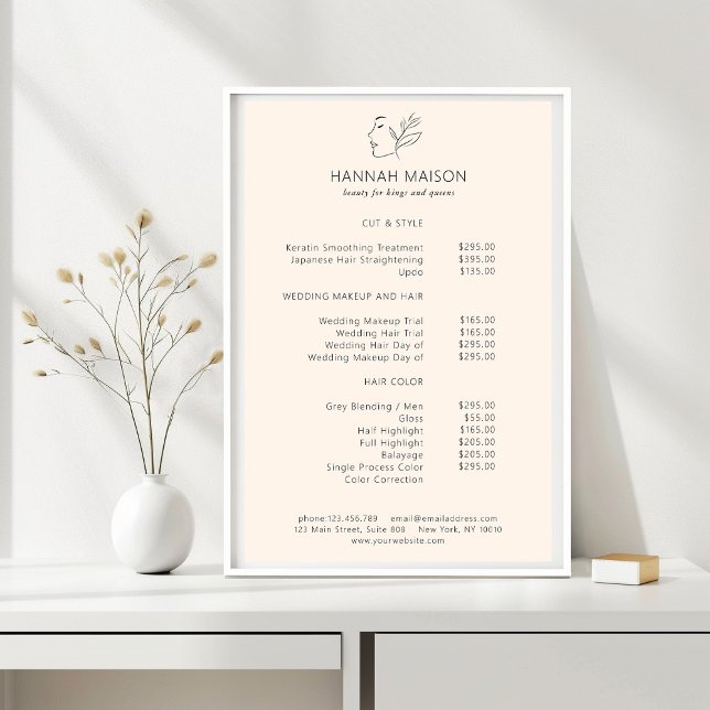 Modern, Line Art, Frau, Blätter, Salon, Preisliste Poster (Von Creator hochgeladen)