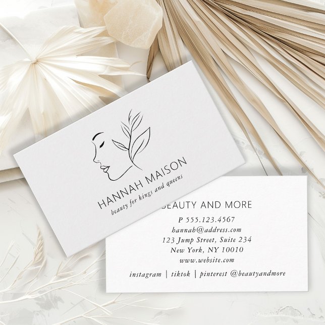 Modern, Line Art, Frauen, Leafy, Salon, Grau Visitenkarte (Von Creator hochgeladen)