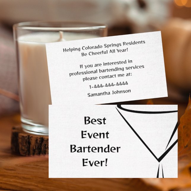 Modern Linen-Look Bartender Event Business Card Visitenkarte (Von Creator hochgeladen)
