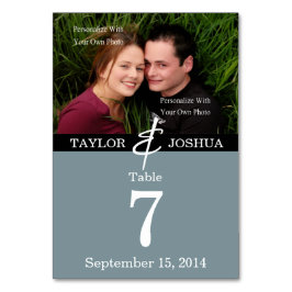 Modern Lines Slate Blue Foto Table Card Tischnummer