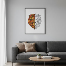 Modern Lion Head Half Color Half Sketch poster