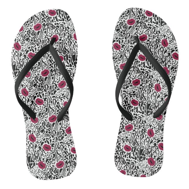 Modern Lipstick Lippenstücke B&W Muster Flip Flops (Fußbett)