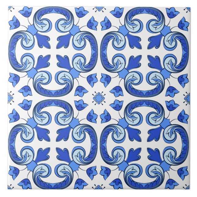 Modern Lisbon Blue Indigo Mosaic Azulejos Fliese (Vorderseite)