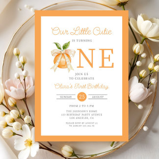Modern Little Cutie Orange Citrus 1st Birthday Einladung