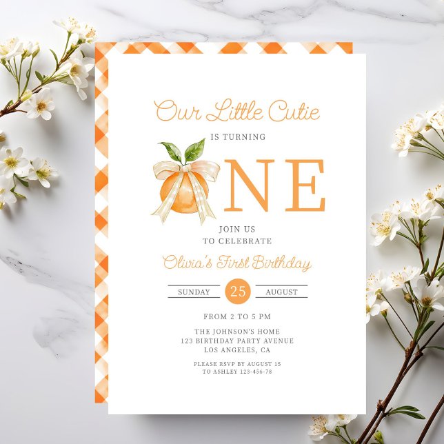 Modern Little Cutie Orange Citrus 1st Birthday Einladung (Modern Little Cutie Orange Citrus 1st Birthday Invitation)