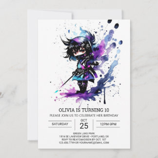 Modern Little Ninja Girl Geburtstag Einladung